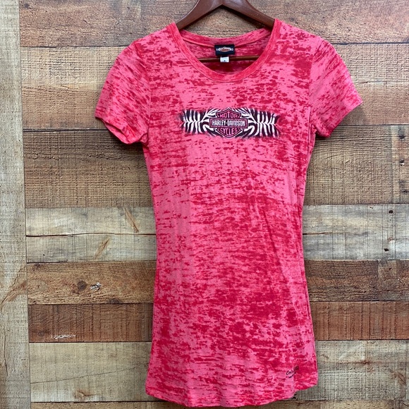 Harley Davidson Pink Women’s Burnout Tee Shirt - Picture 1 of 6